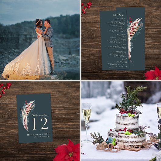 Elegant Boho Rustic Pampas & Pine Green Tan Red Programma