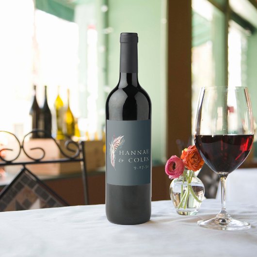 Elegant Boho Rustic Pampas & Pine Green Tan Red Wi Wijn Etiket