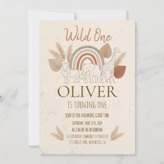 Elegant Boho Safari Wild One 1st Birthday Kaart