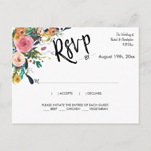 Elegant Boho Script Wedding Event Reactie RSVP Briefkaart (Voorkant)