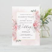 Elegant Boho Spring Blush Goud Bloemen Bruiloft Kaart (Staand voorkant)