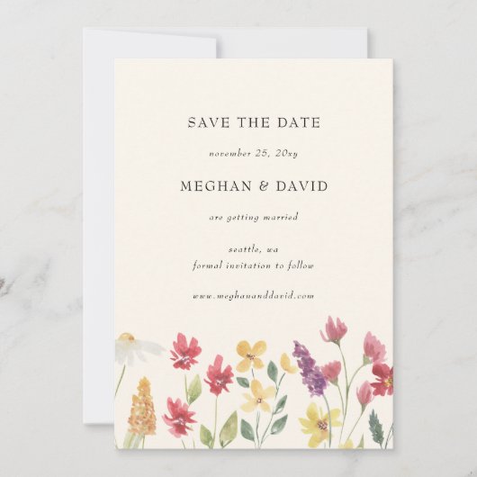Elegant Boho Summer Wildflower Save the Date Aankondiging (Voorkant)