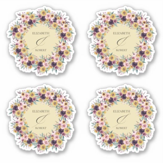 Elegant Boho Sunflower Rustic Floral Fall Wedding Sticker (Voorkant)