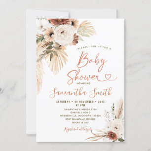 Elegant Boho Terracota White Floral Baby shower Kaart