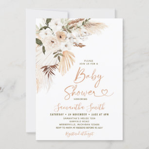 Elegant Boho Terracota White Flowers Baby shower Kaart