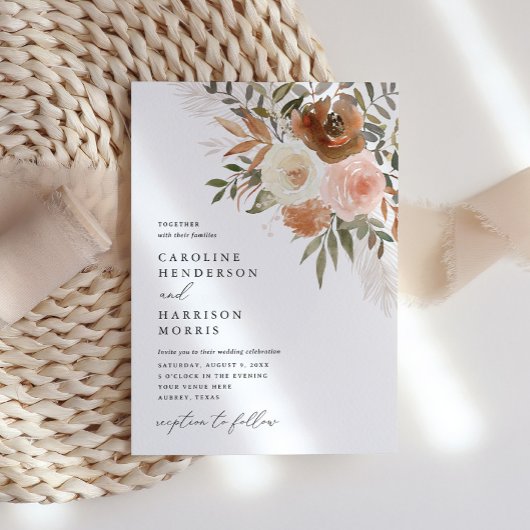 Elégant Boho Terracotta Faire-part de mariage Flor