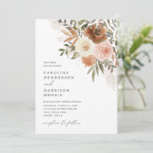 Elegant Boho Terracotta Floral Wedding Invitation Kaart (Staand voorkant)