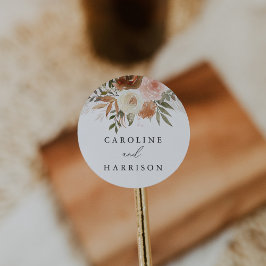 Elegant Boho Terracotta Floral Wedding Ronde Sticker