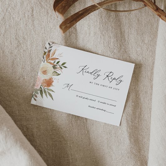 Elegant Boho Terracotta Floral Wedding RSVP Kaartje