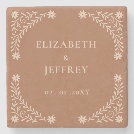 Elegant Boho Terracotta Floral Wedding Stenen Onderzetter (Voorkant)