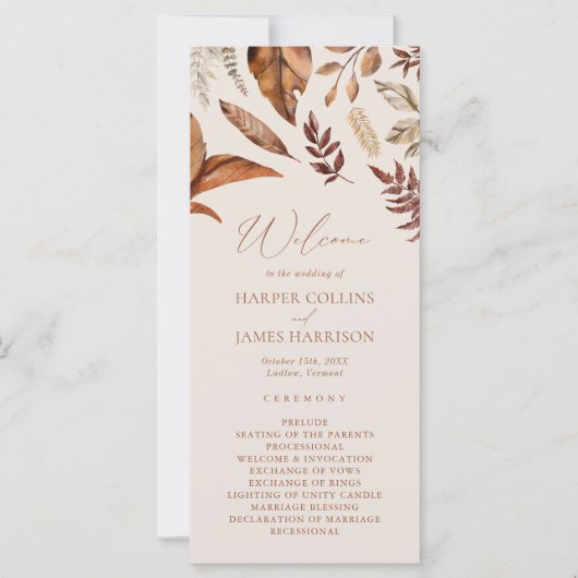 Élégant Boho Terracotta Programme de mariage d'aut (Devant)