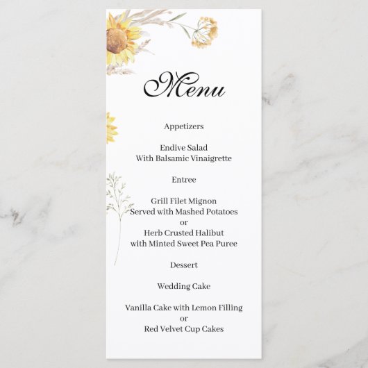 Elégant Boho tournesol menu floral (Devant)