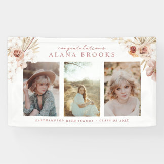 Elegant Boho Waterverf Bloemen Afstuderen Spandoek