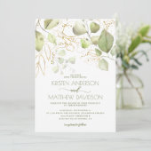 Elegant Boho Waterverf Greenery Gold Wedding Kaart (Staand voorkant)