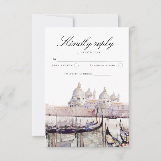 Elegant Boho Waterverf Venetië Script Bruiloft RSVP Kaartje (Voorkant)