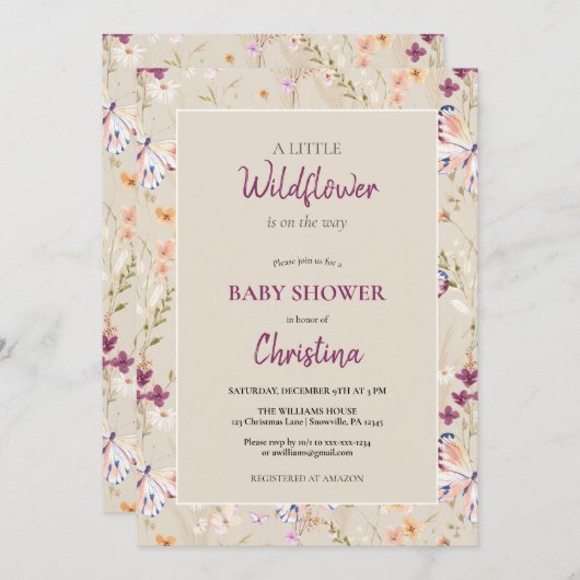 Elegant Boho Waterverf Wildflower Baby shower Kaart (Voorkant / Achterkant)
