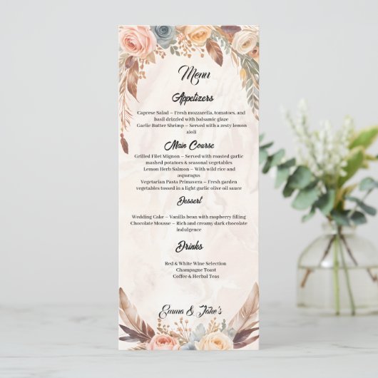 Elegant Boho Wedding Menu (Staand voorkant)