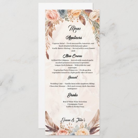 Elegant Boho Wedding Menu (Voorkant / Achterkant)
