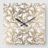 Elegant boho white gold floral damask vierkante klok (Voorkant)