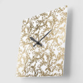 Elegant boho white gold floral damask vierkante klok (Hoek)