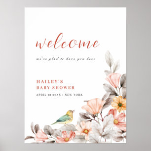 Elegant Boho Wildflower Baby shower Welkom Poster