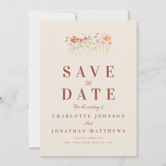 Elegant Boho Wildflower Beige Photo Wedding Save The Date (Voorkant)
