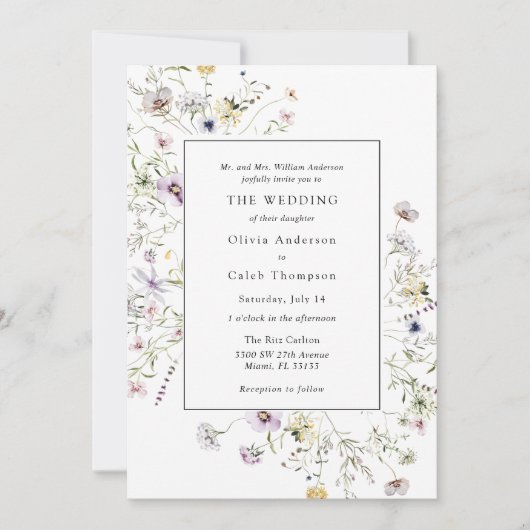 Elegant Boho Wildflower Greenery Lijst Wedding IV Kaart (Voorkant)