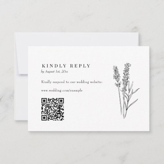 Elegant Boho Wildflower QR Code Weddenschap RSVP Kaartje (Voorkant)