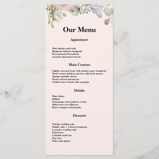 Elegant BOHO Wildflower Weddenmenu Menu (Voorkant)