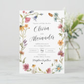 Elegant Boho Wildflower Wedding Invitting Kaart (Staand voorkant)