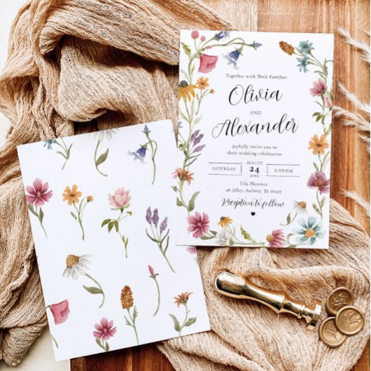 Elegant Boho Wildflower Wedding Invitting Kaart