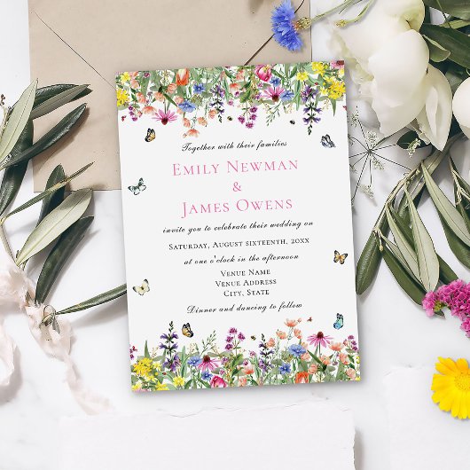 Elegant Boho Wildflower Wedding Kaart