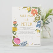 Elegant Boho Wildflower Wedding Uitnodiging (Staand voorkant)