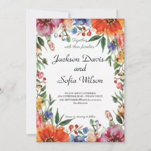 Elegant Boho Wildflower Wedding Uitnodiging