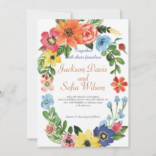 Elegant Boho Wildflower Wedding Uitnodiging (Voorkant)