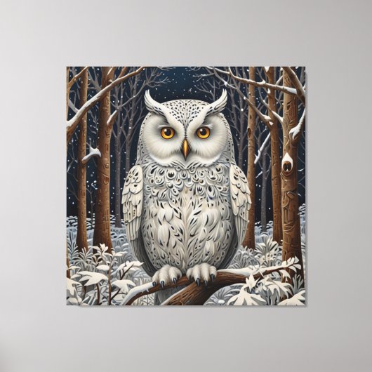 Elegant boho witte uil bos winterbos canvas afdruk (Voorkant)