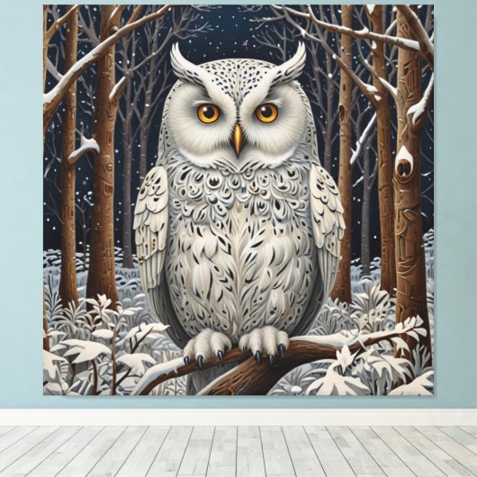 Elegant boho witte uil bos winterbos canvas afdruk (Insitu (Houten vloer))