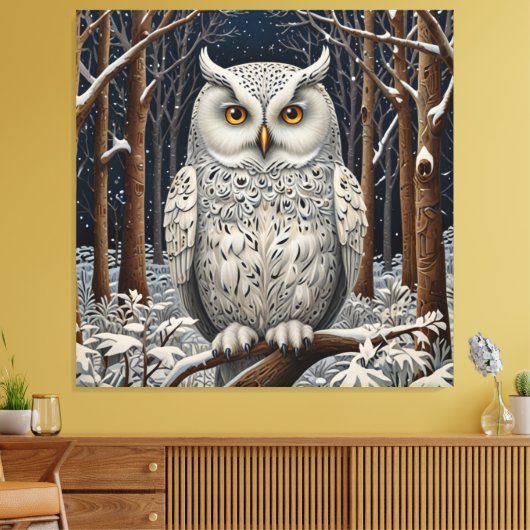 Elegant boho witte uil bos winterbos canvas afdruk (Insitu (Woonkamer))