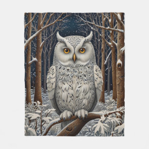 Elegant boho witte uil bos winterbos fleece deken