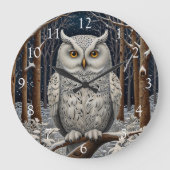 Elegant boho witte uil bos winterbos grote klok (Voorkant)