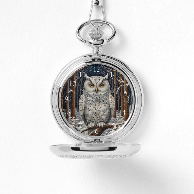 Elegant boho witte uil bos winterbos horloge (Voorkant)