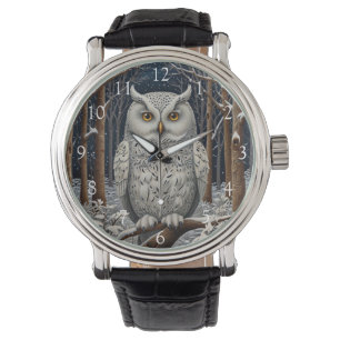 Elegant boho witte uil bos winterbos horloge