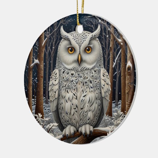 Elegant boho witte uil bos winterbos keramisch ornament (Links)