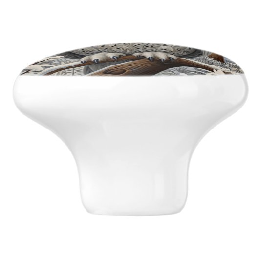 Elegant boho witte uil bos winterbos keramische knop (Zijkant)