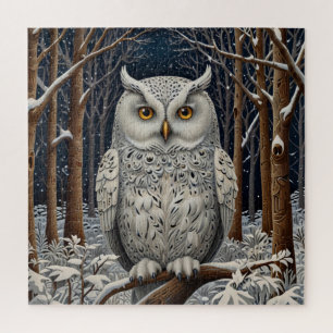 Elegant boho witte uil bos winterbos legpuzzel