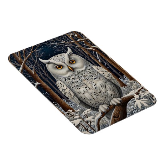 Elegant boho witte uil bos winterbos magneet (Rechterzijde)