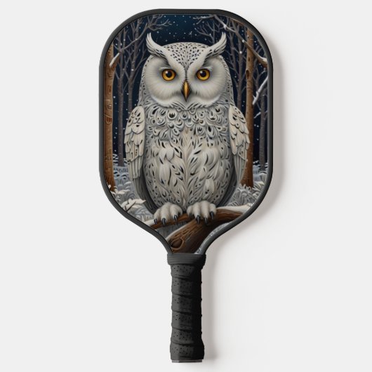 Elegant boho witte uil bos winterbos pickleball paddle (Voorkant)