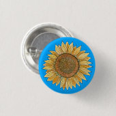 Elegant Boho Yellow en Blue Waterverf Sunflower Ronde Button 3,2 Cm (Voorkant /achterkant)