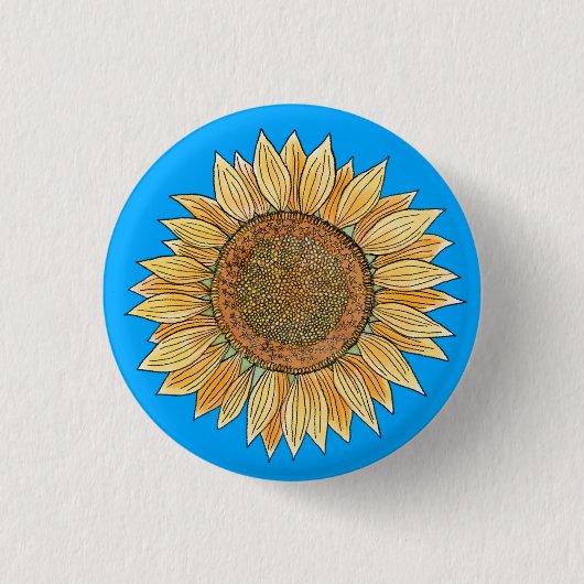 Elegant Boho Yellow en Blue Waterverf Sunflower Ronde Button 3,2 Cm (Voorkant)