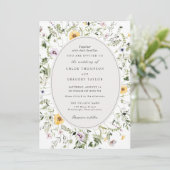 Elegant Boho Yellow Wildflower Greenery Wedding Kaart (Staand voorkant)